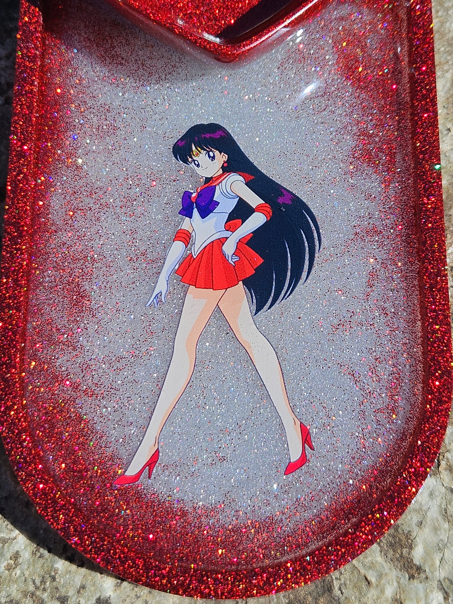 Magical Girl Mars Jewelry Tray - Handmade - Red Glitter