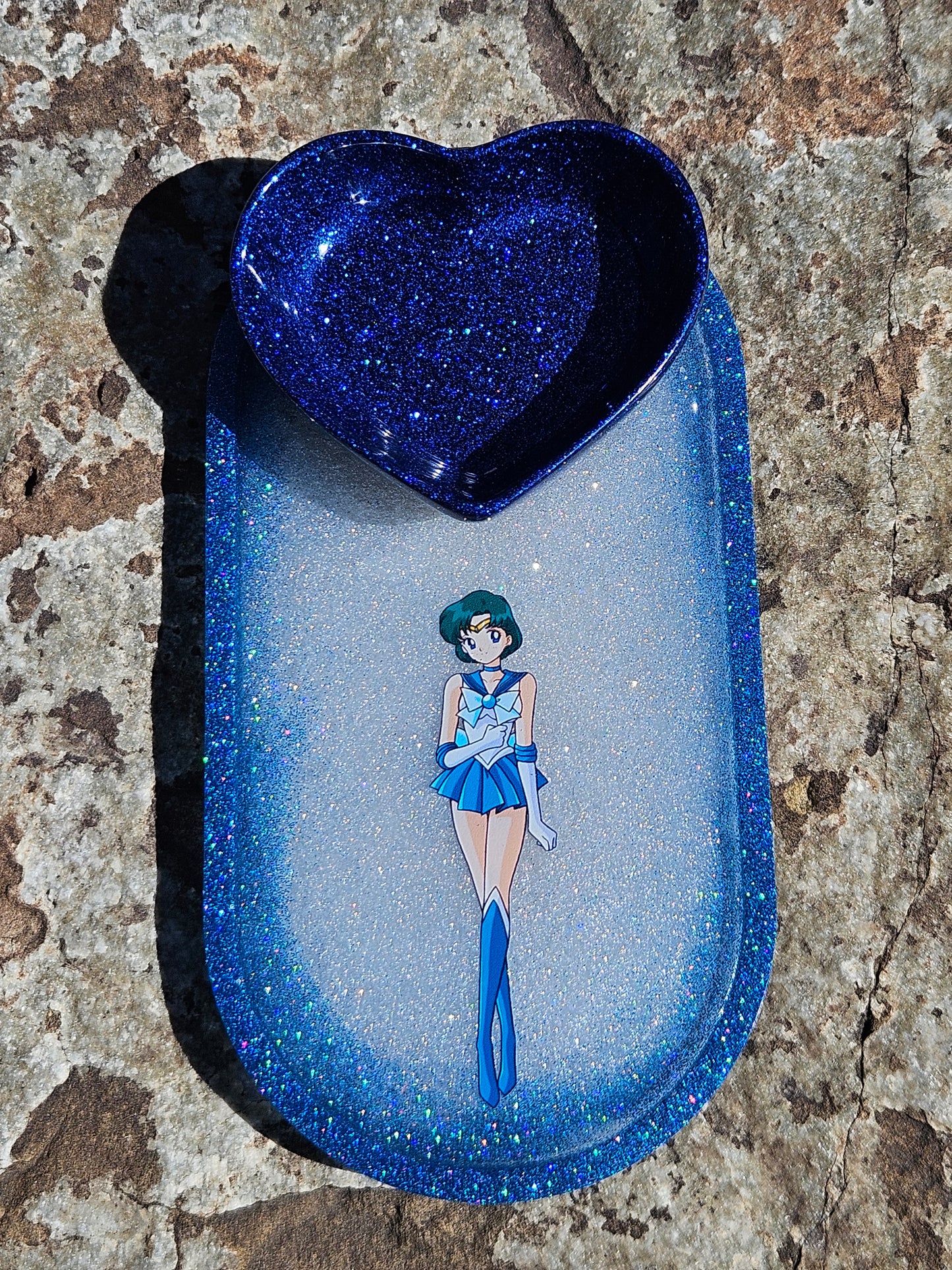 Magical Girl Mercury Jewelry Tray - Handmade - Blue Glitter