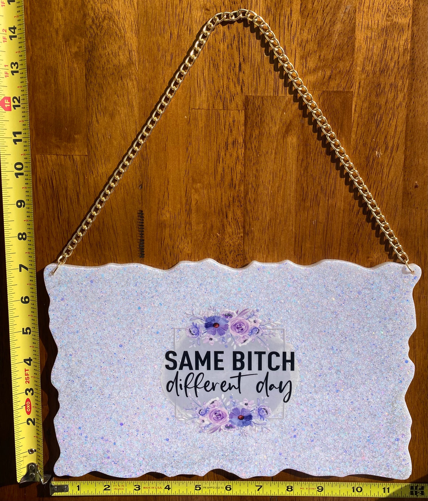 Sparkly "Same Bitch, Different Day" Suncatcher / Sign