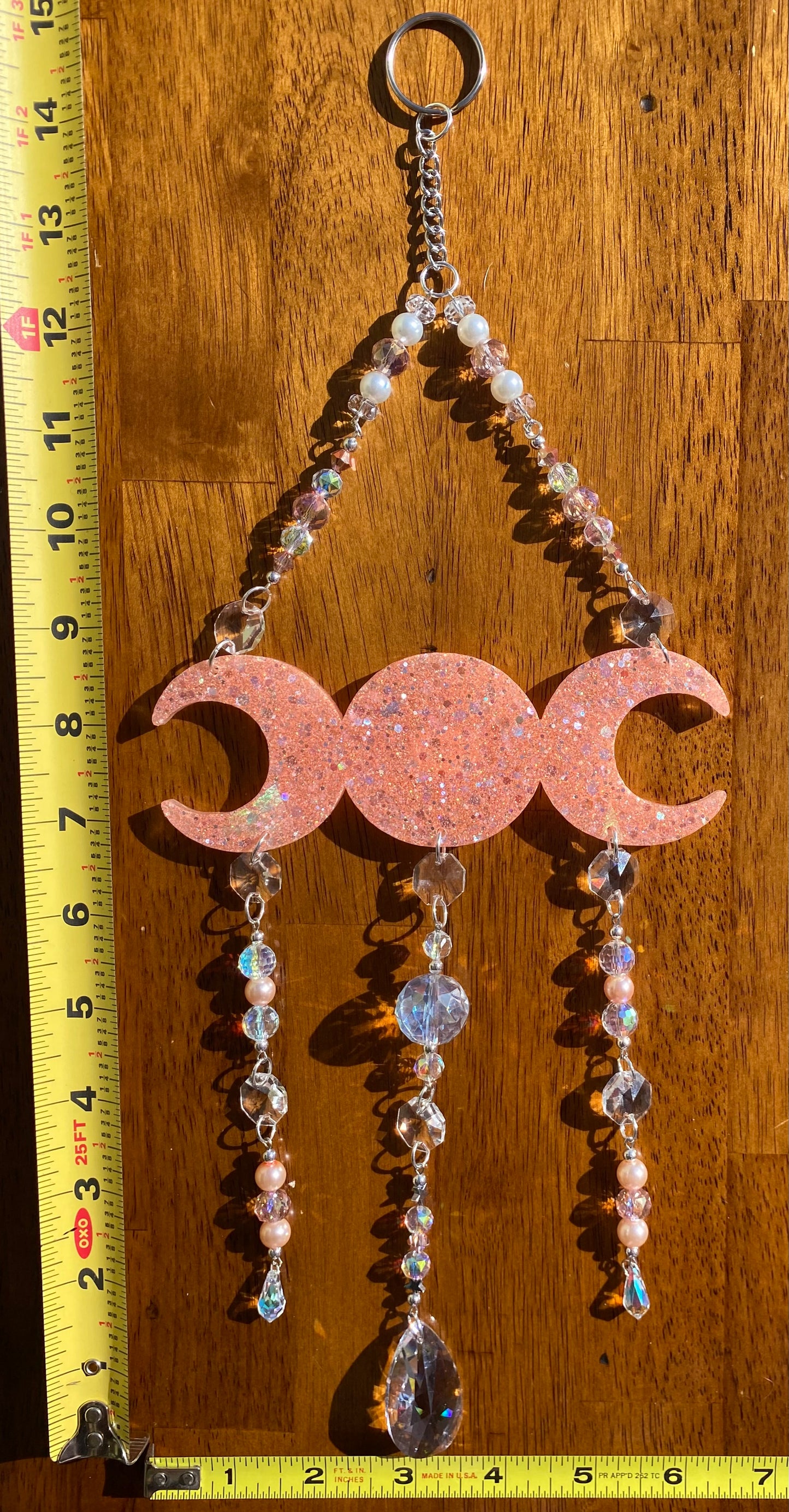 Holographic Peach Triple Moon Suncatcher
