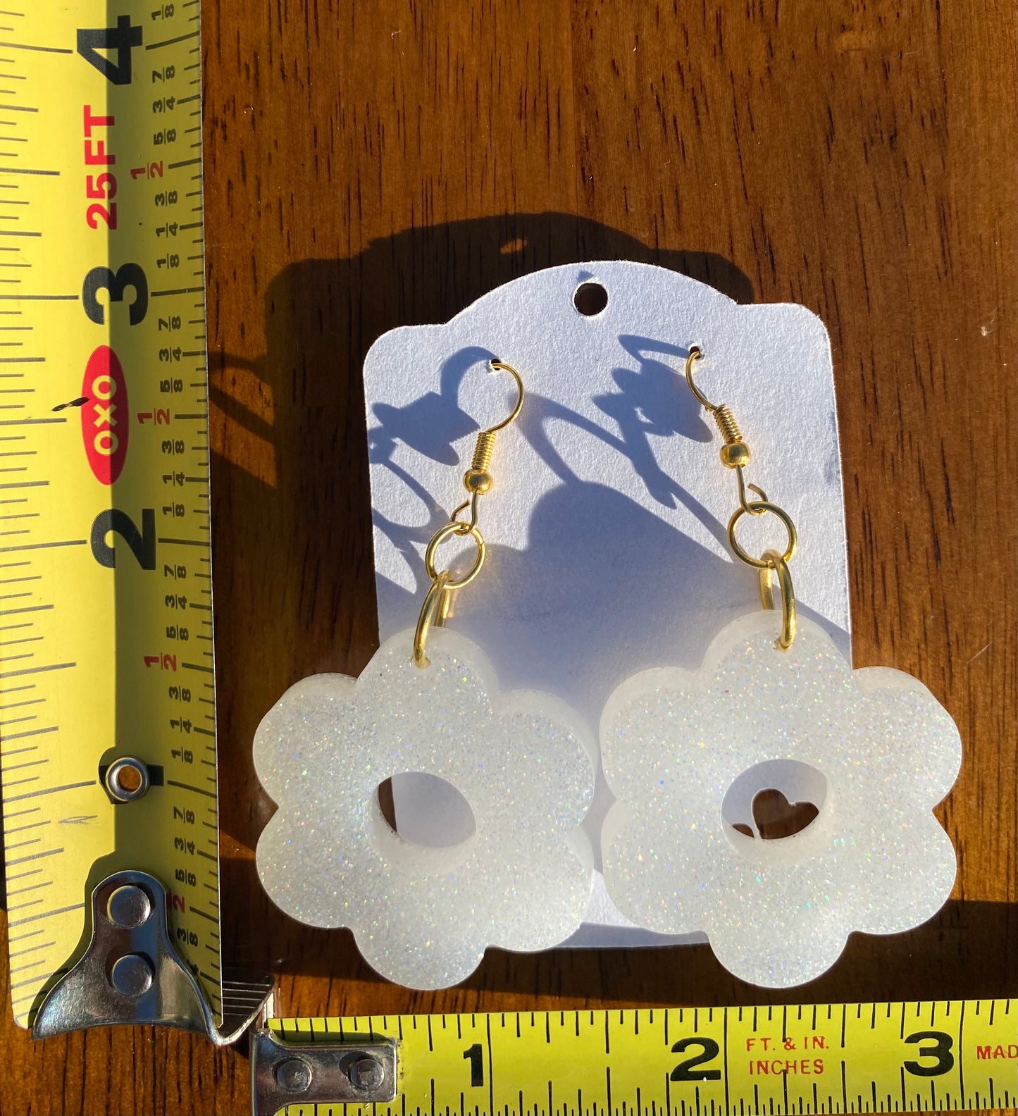White Sparkle Flower Earrings