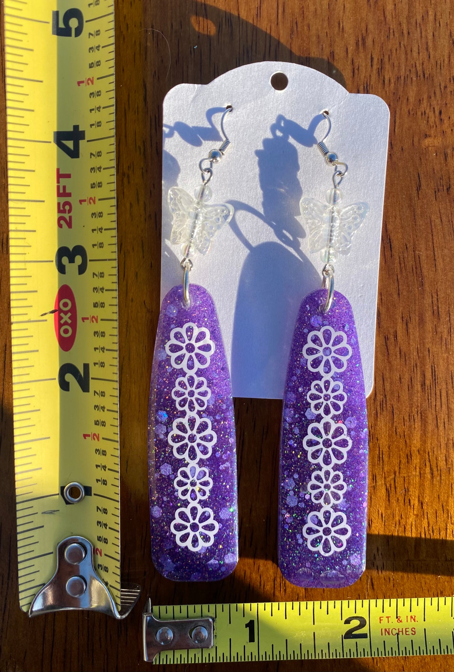 Glittery Purple Flower & Butterfly Earrings