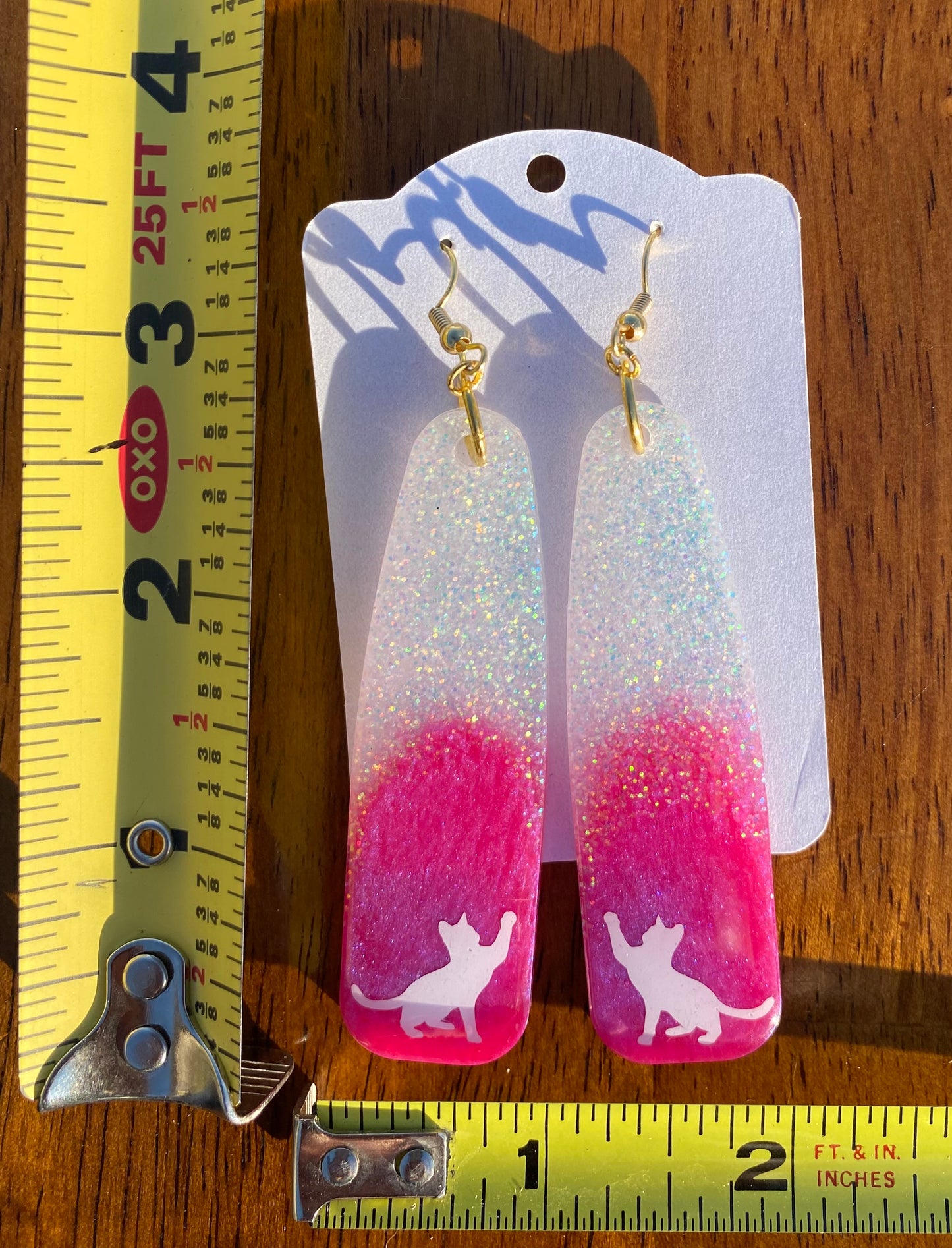 Pink and White Kitty Dangle Earrings