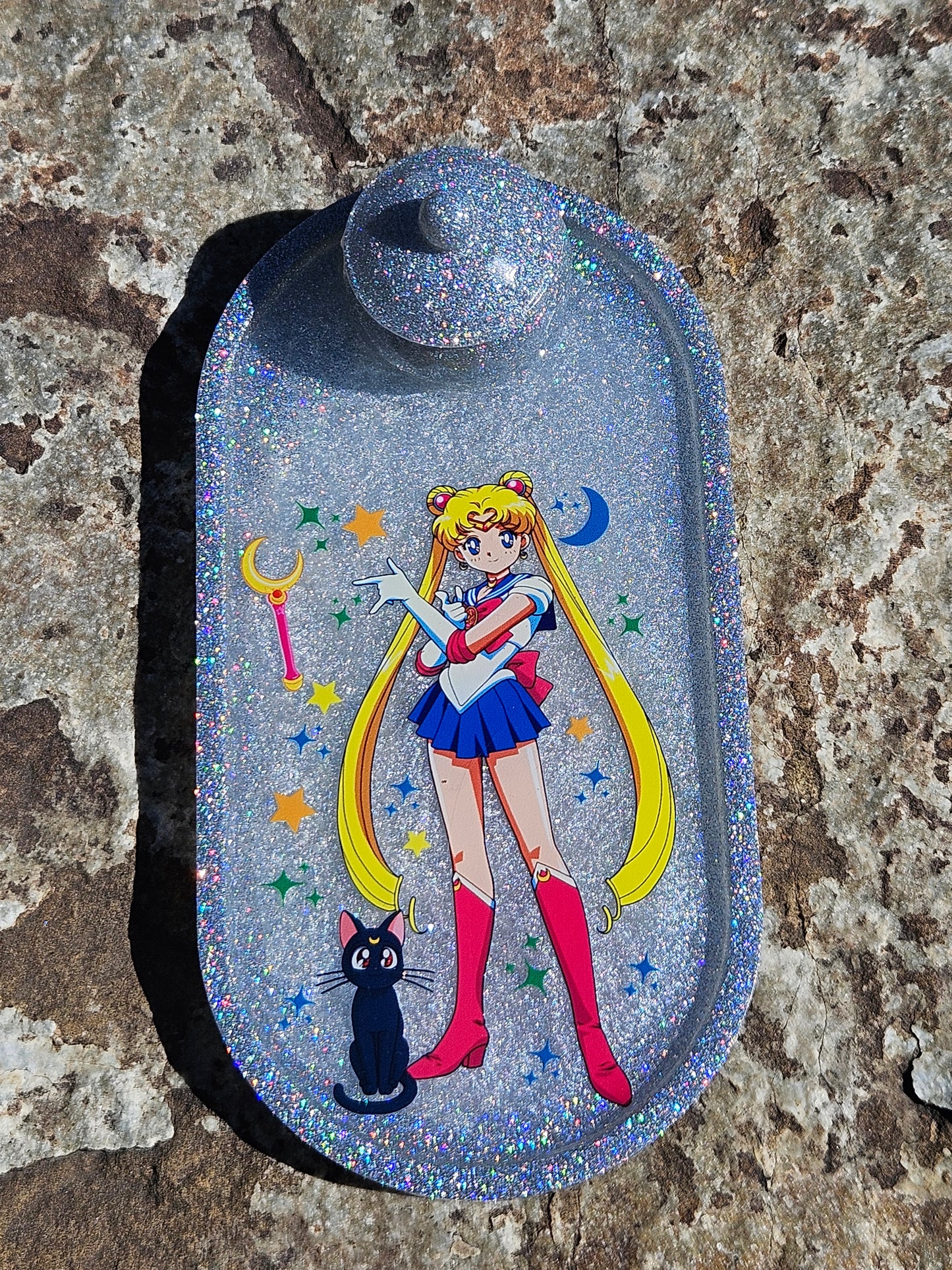 Magical Girl Moon Jewelry Tray - Handmade - Silver Holographic
