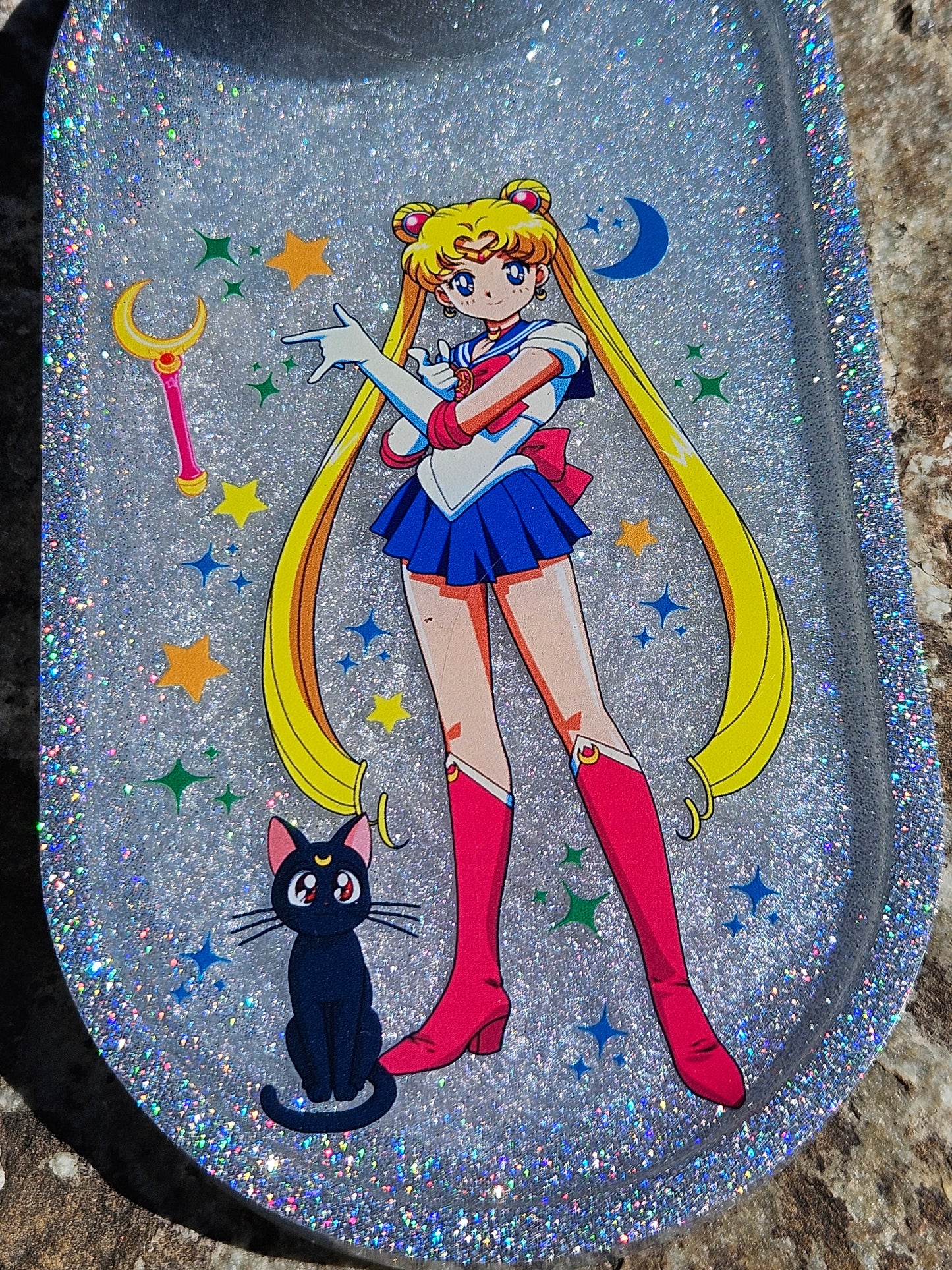 Magical Girl Moon Jewelry Tray - Handmade - Silver Holographic
