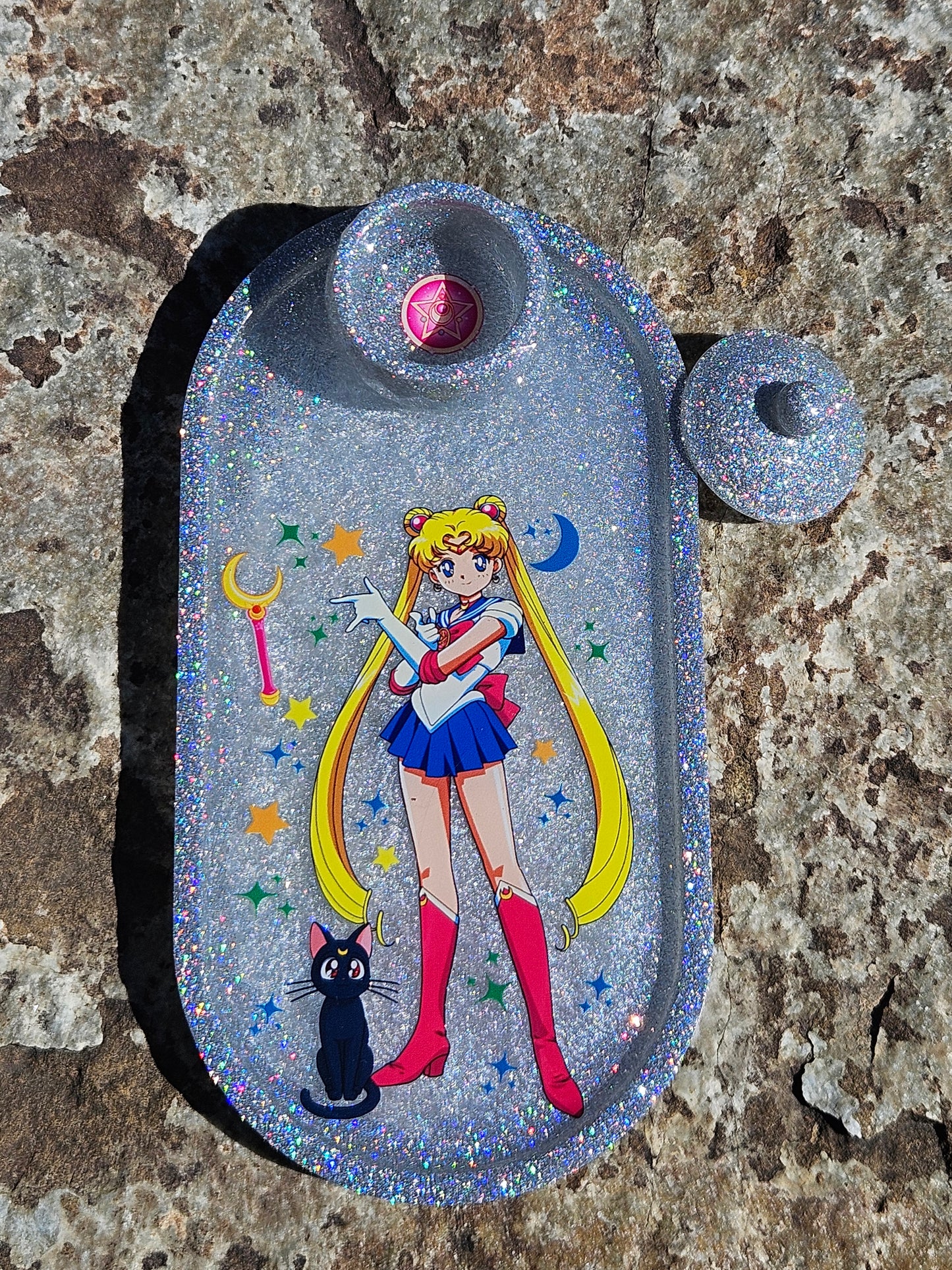 Magical Girl Moon Jewelry Tray - Handmade - Silver Holographic