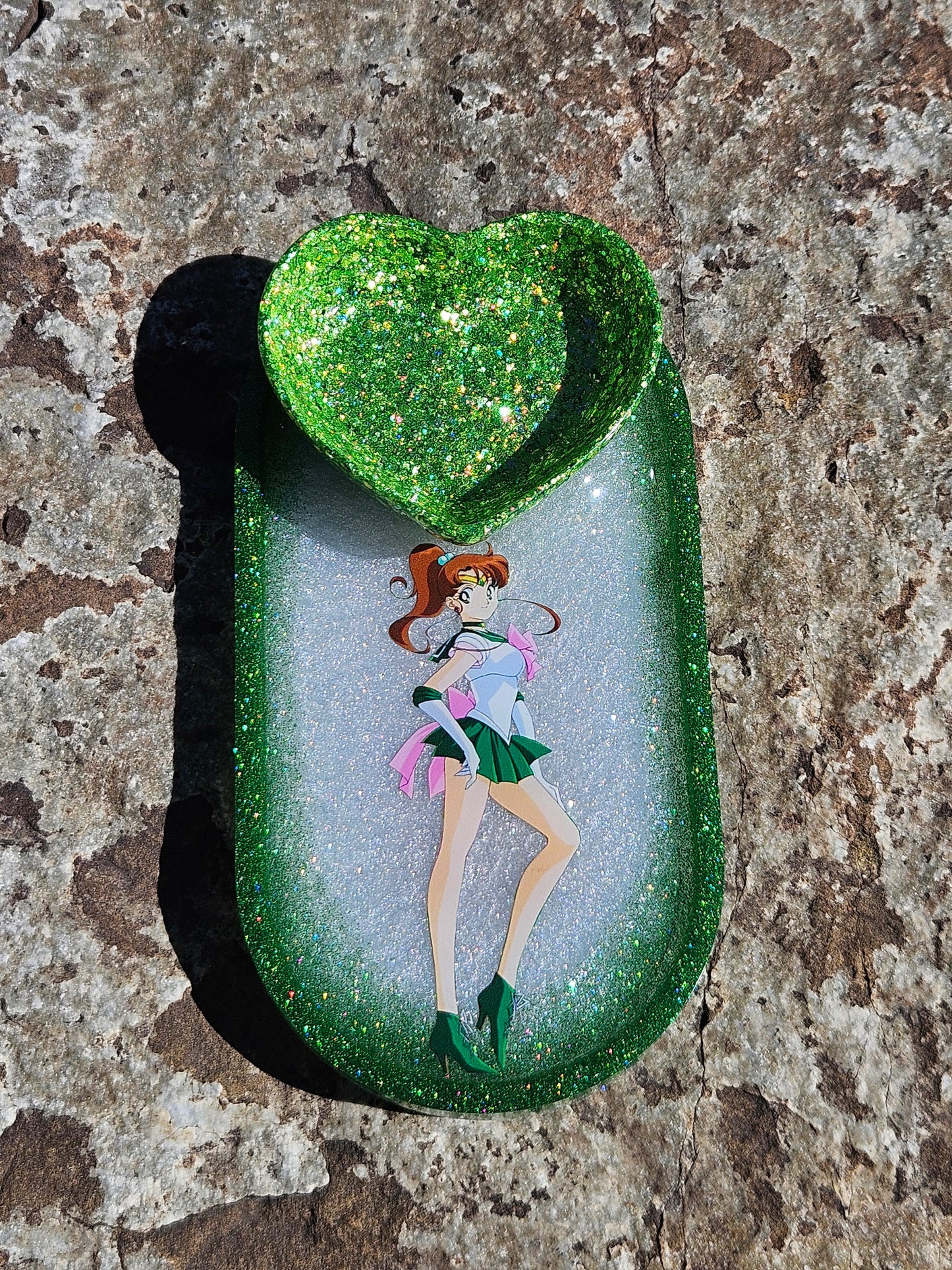 Magical Girl Jupiter Jewelry Tray - Handmade - Green Glitter