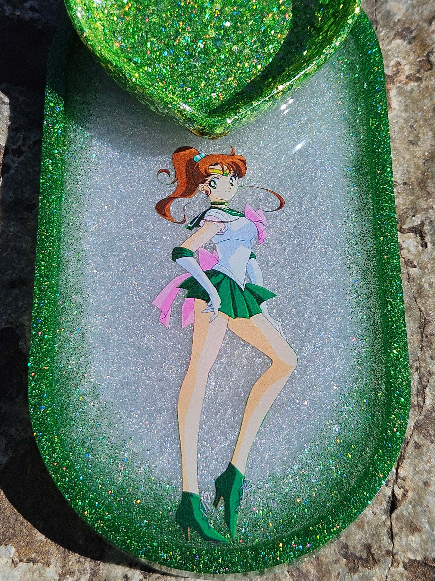 Magical Girl Jupiter Jewelry Tray - Handmade - Green Glitter