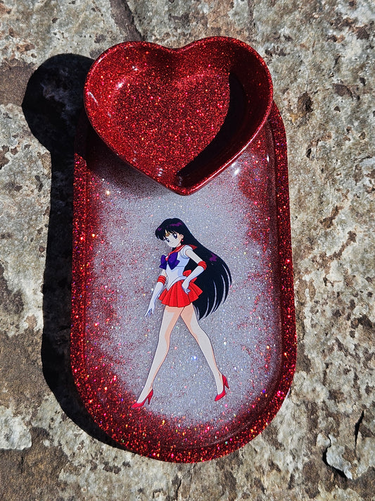 Magical Girl Mars Jewelry Tray - Handmade - Red Glitter