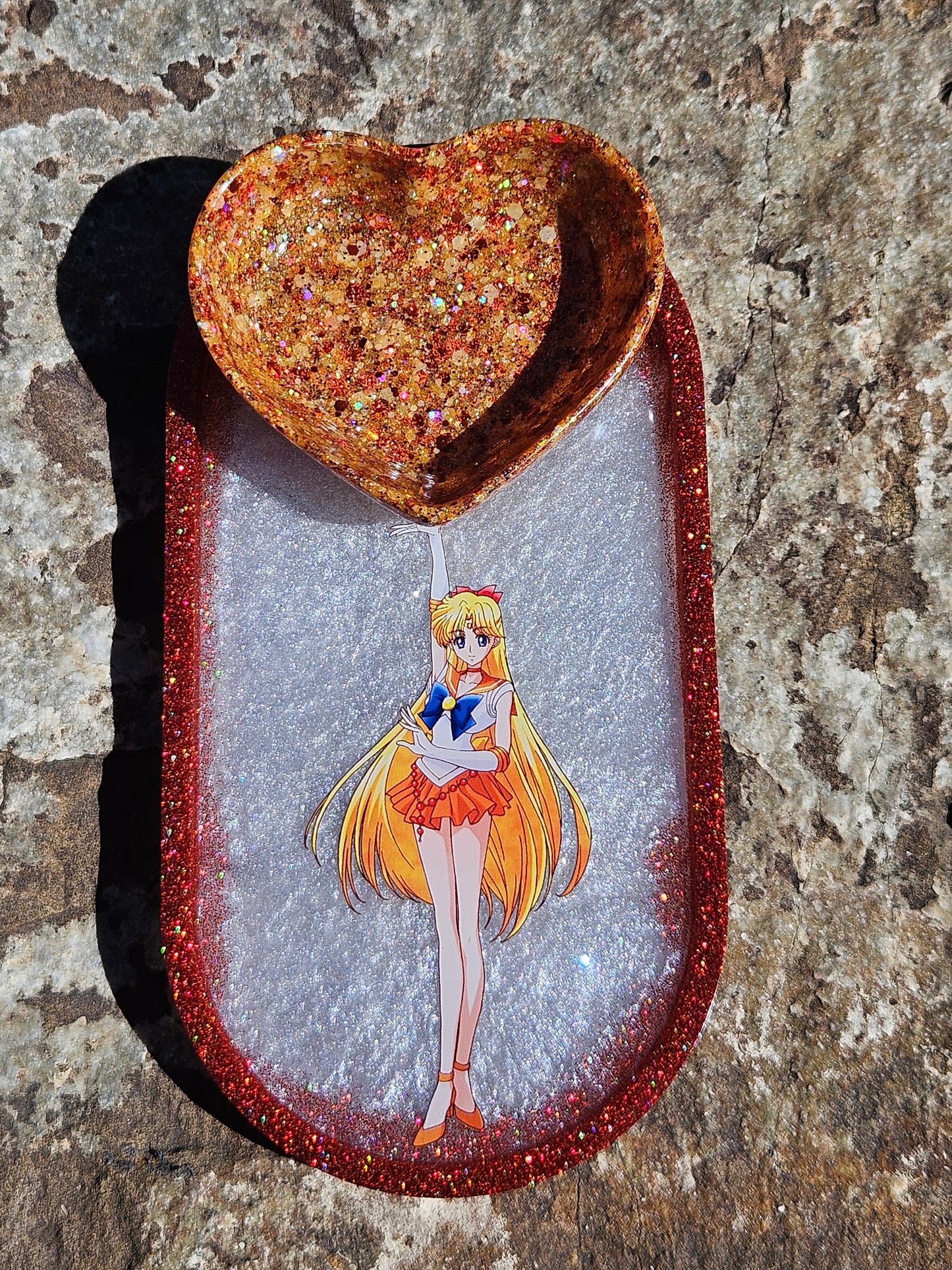 Magical Girl Venus Jewelry Tray - Handmade - Orange Glitter