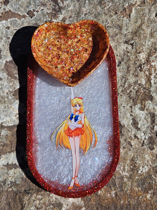 Magical Girl Venus Jewelry Tray - Handmade - Orange Glitter