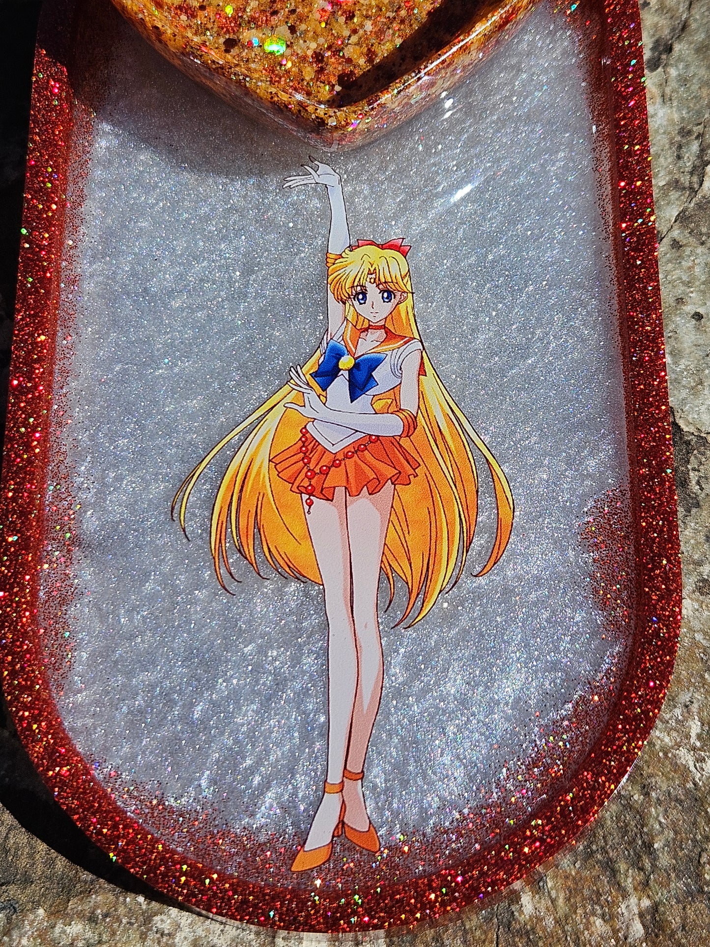 Magical Girl Venus Jewelry Tray - Handmade - Orange Glitter
