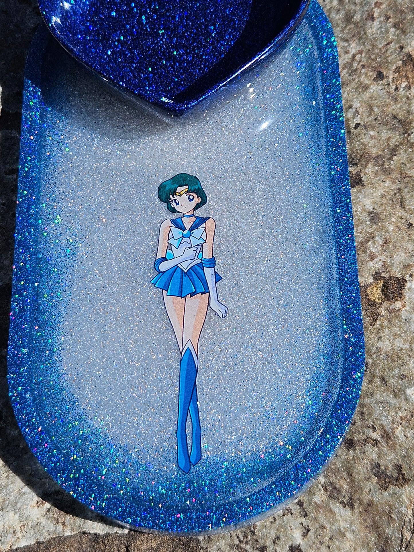 Magical Girl Mercury Jewelry Tray - Handmade - Blue Glitter