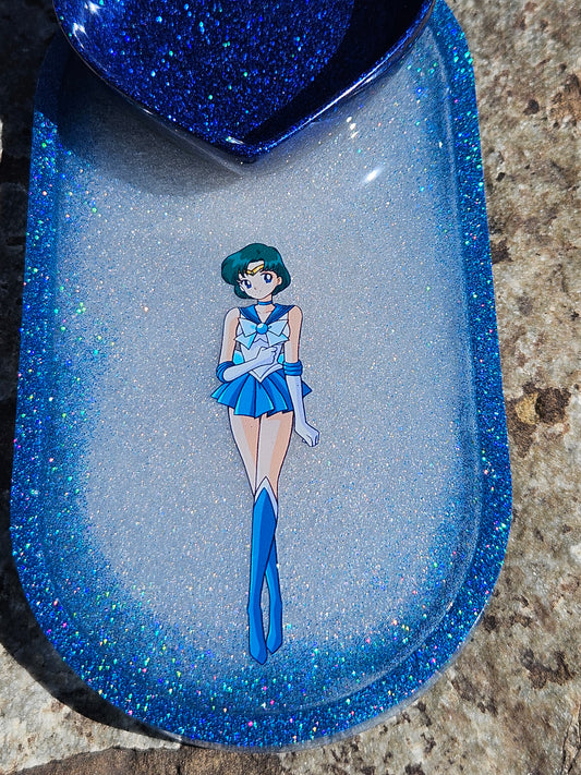 Magical Girl Mercury Jewelry Tray - Handmade - Blue Glitter