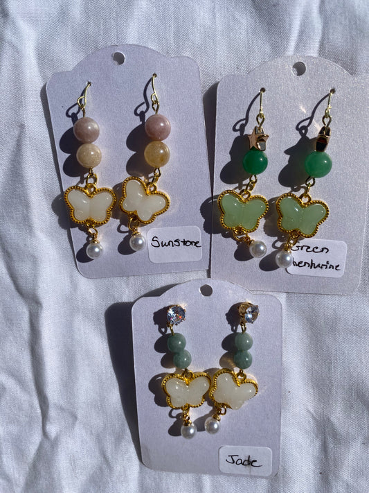 Beaded and Butterfly Drop Earrings