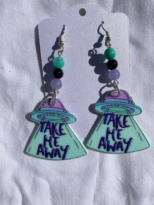 UFO "Take Me Away" Handmade Beaded Drop Earrings