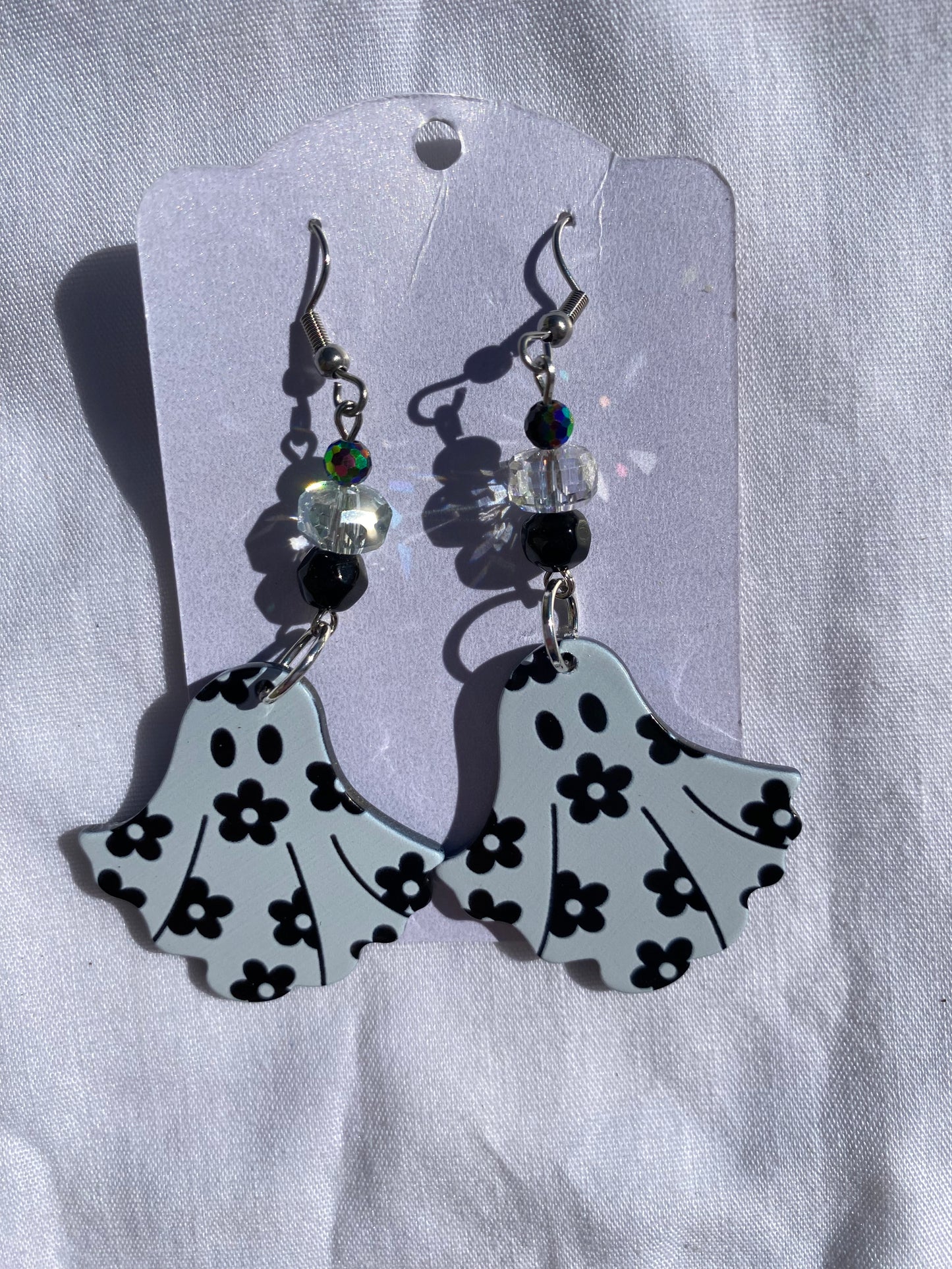Flower Ghost Handmade Beaded Drop Earrings