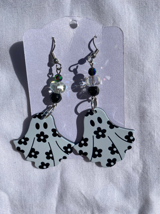 Flower Ghost Handmade Beaded Drop Earrings