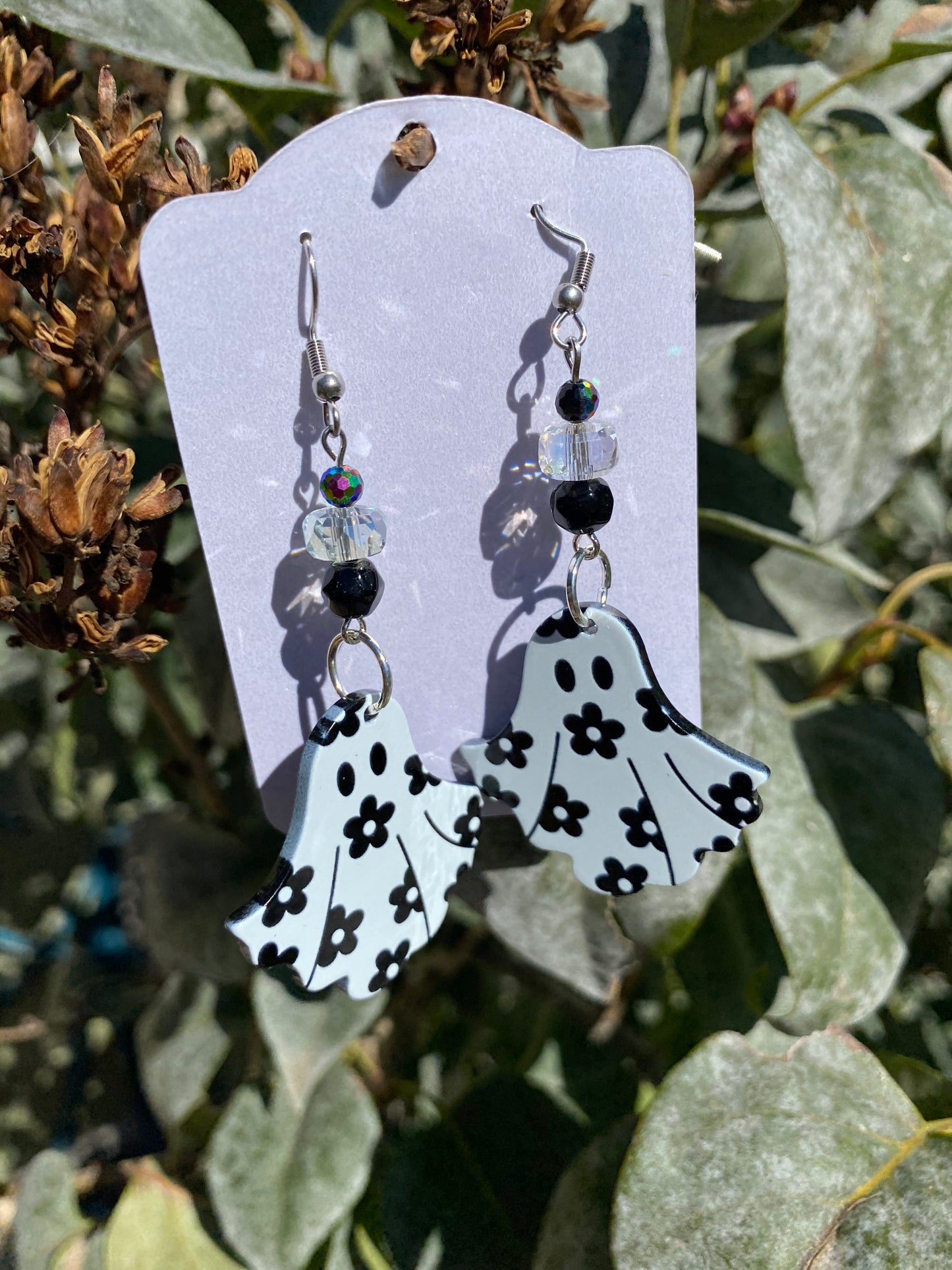 Flower Ghost Handmade Beaded Drop Earrings