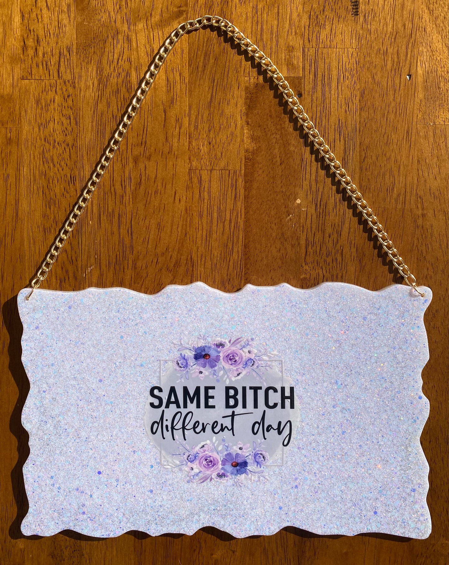 Sparkly "Same Bitch, Different Day" Suncatcher / Sign