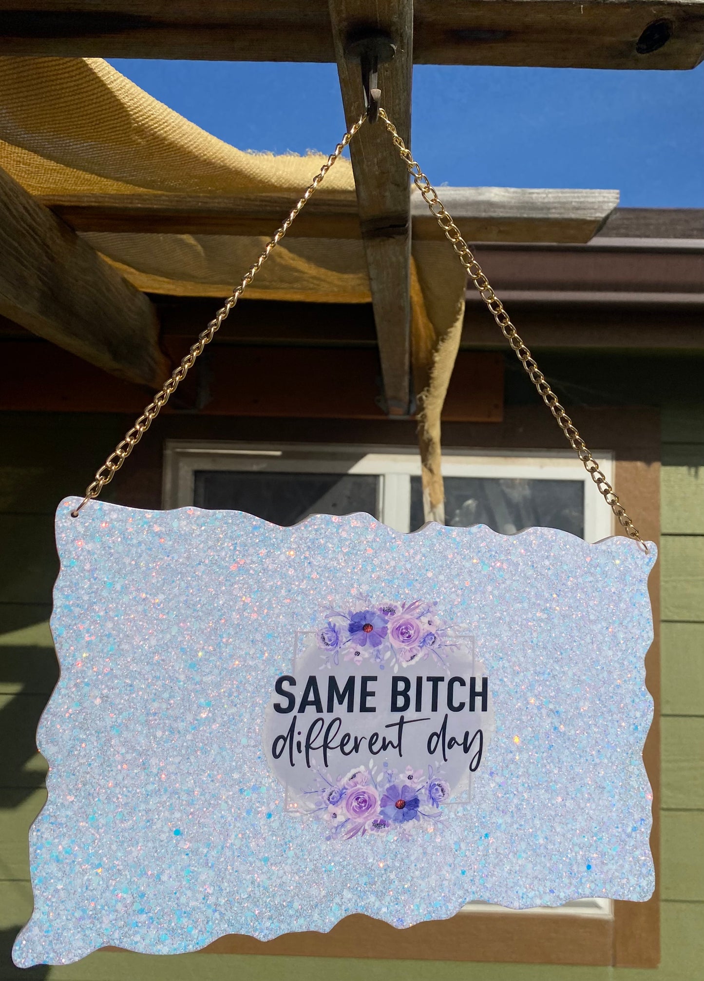 Sparkly "Same Bitch, Different Day" Suncatcher / Sign