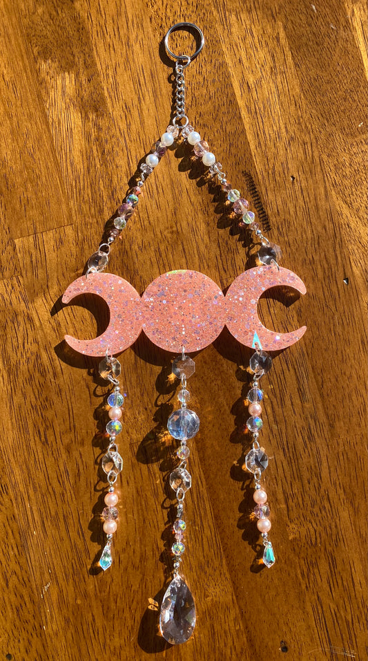 Holographic Peach Triple Moon Suncatcher