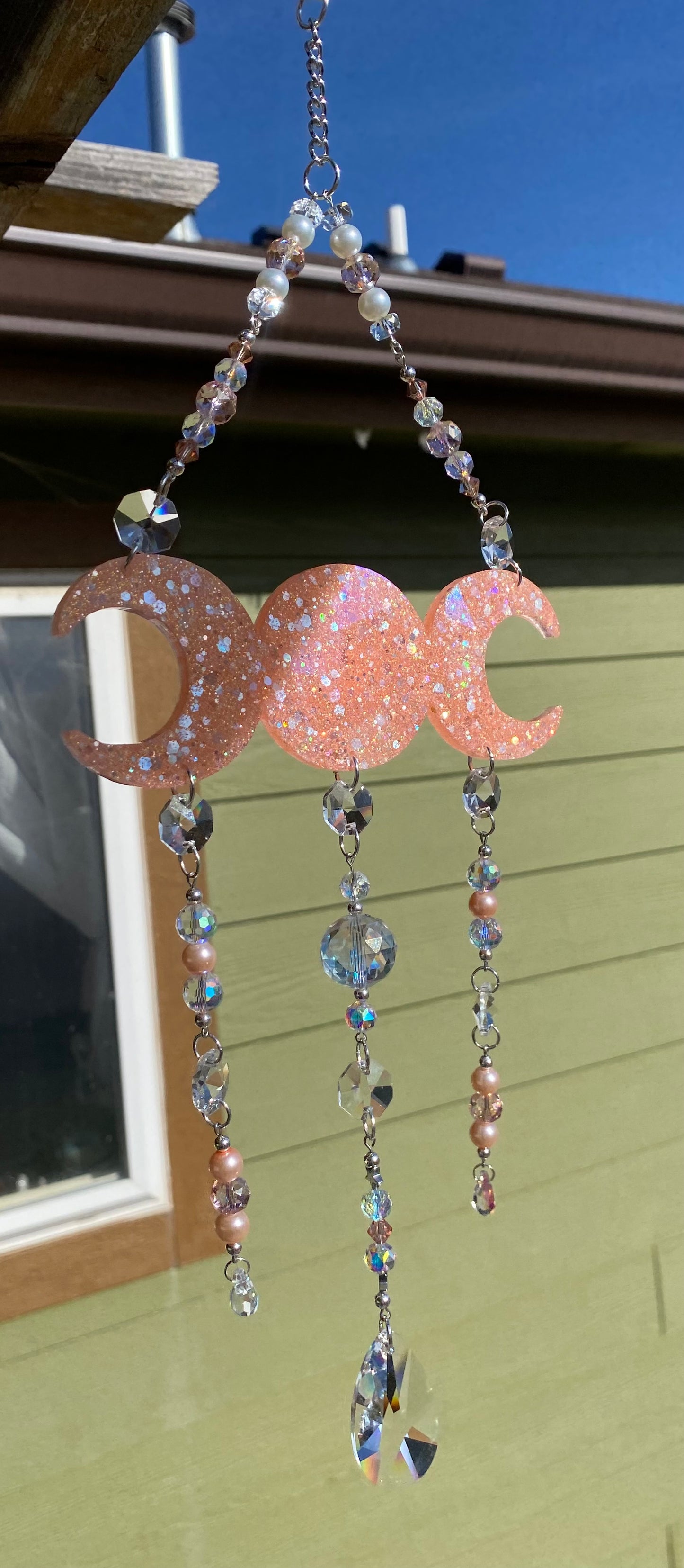 Holographic Peach Triple Moon Suncatcher