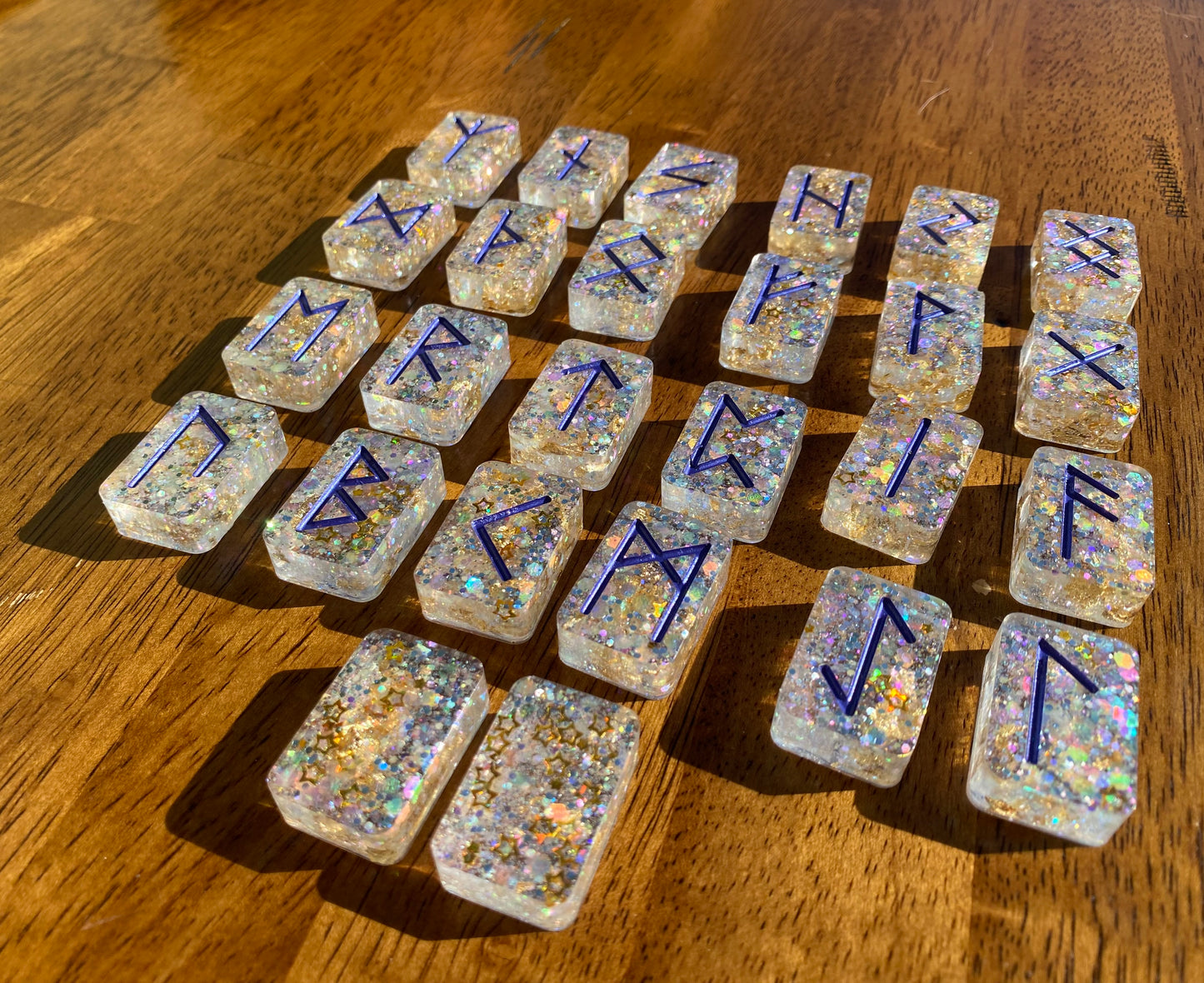Iridescent Golden Elder Futhark Runestones