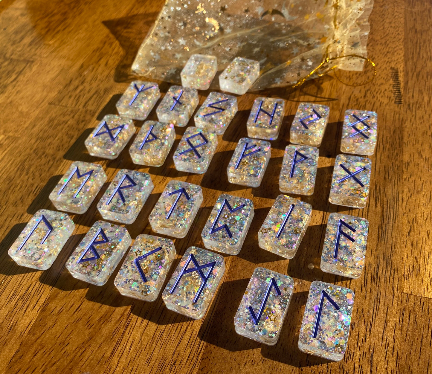 Iridescent Golden Elder Futhark Runestones