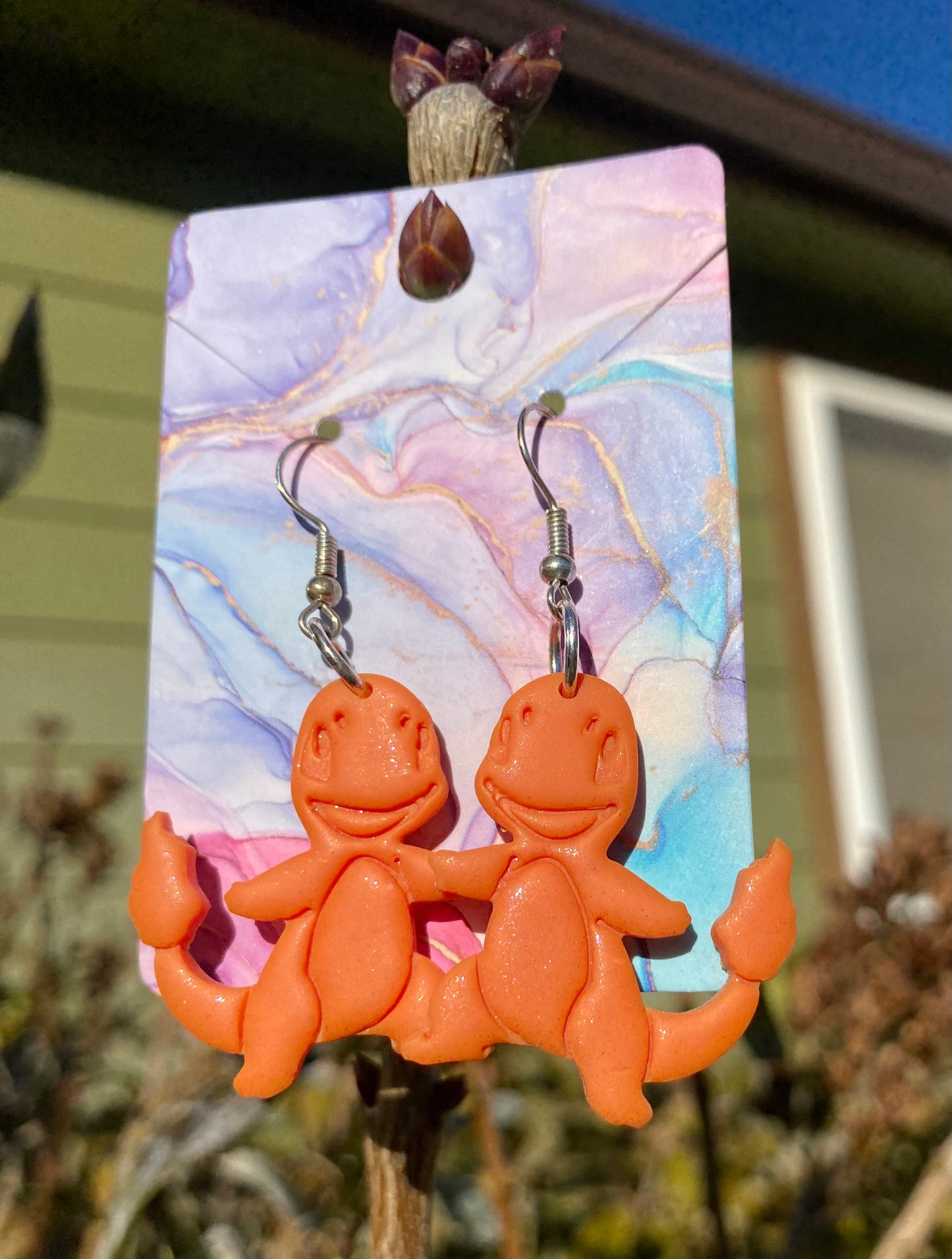 Polymer Clay Fire Lizard Earrings