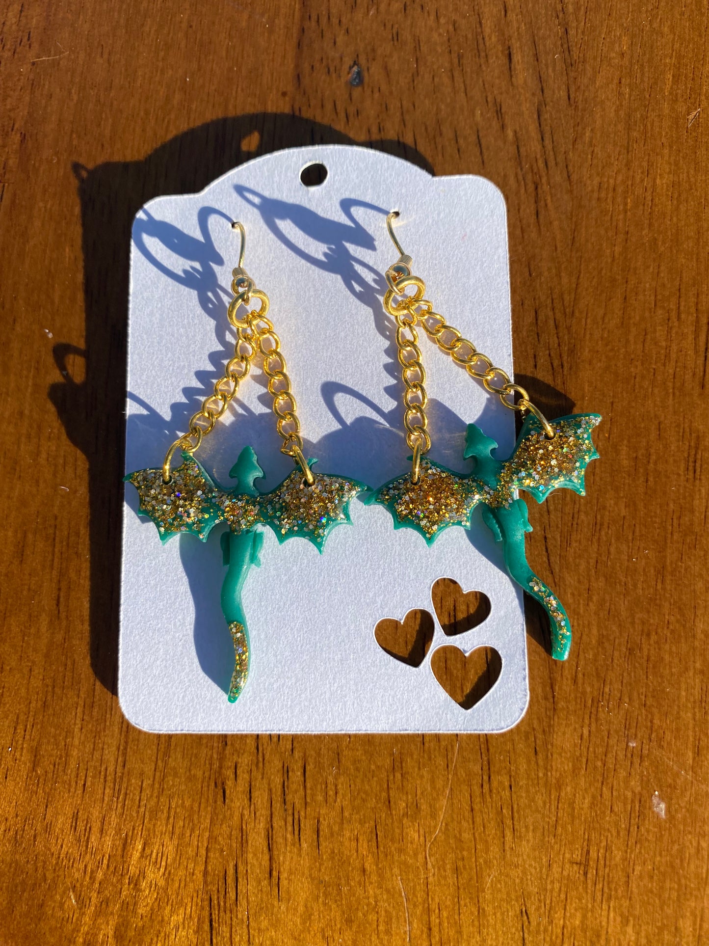 Green & Gold Dragon Earrings