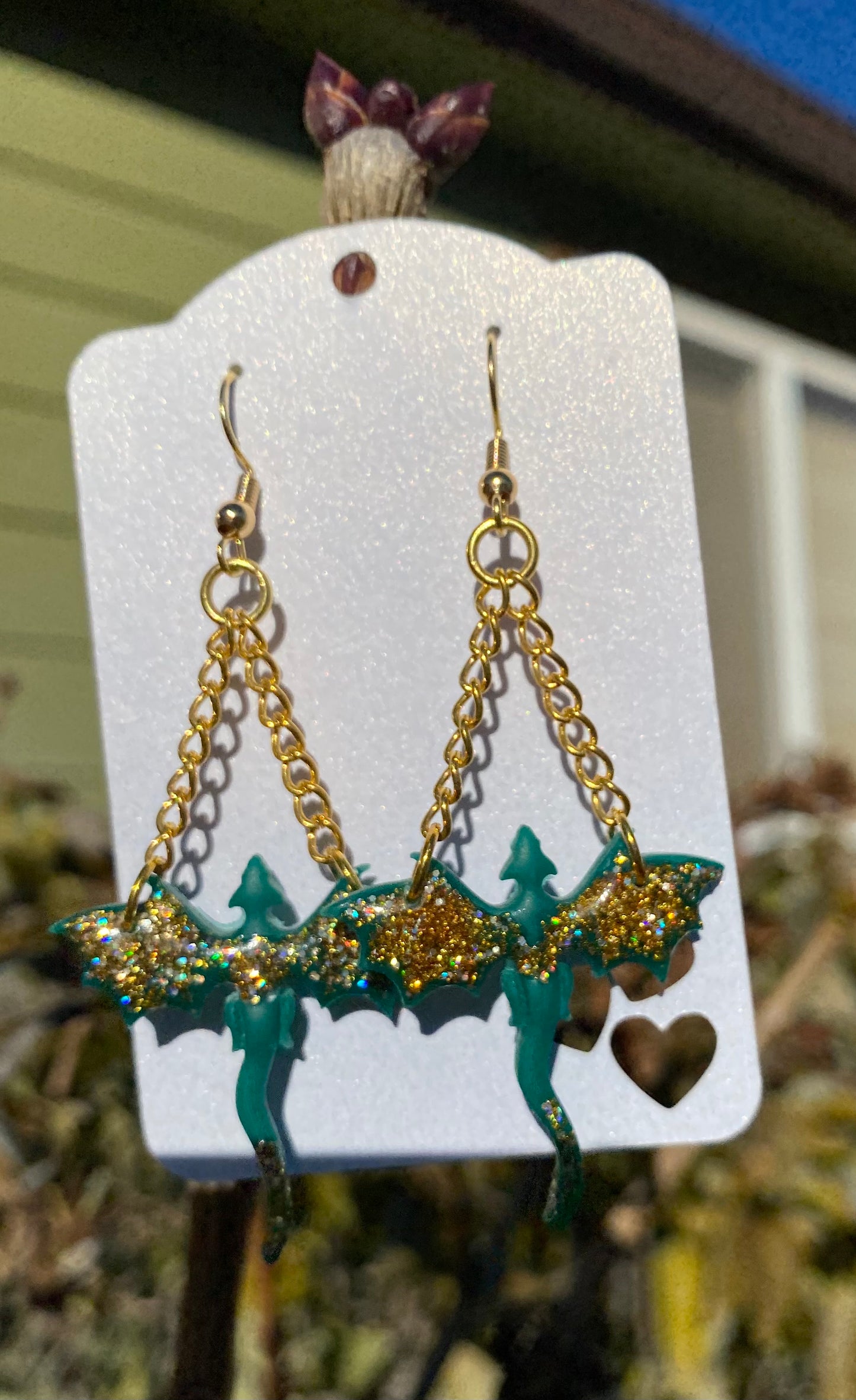 Green & Gold Dragon Earrings