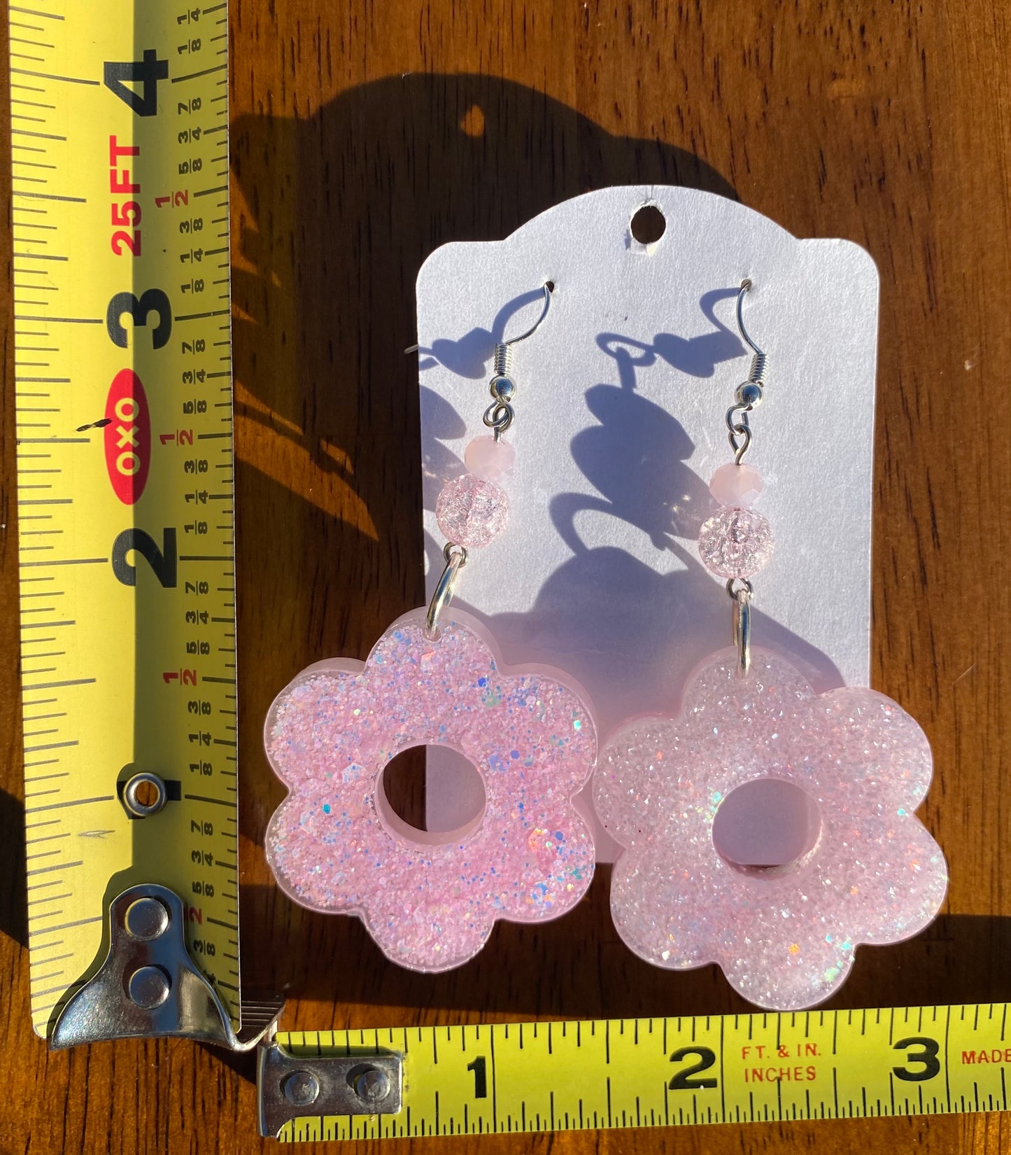 Pink Sparkle Flower Earrings