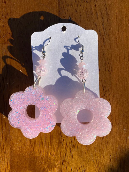Pink Sparkle Flower Earrings