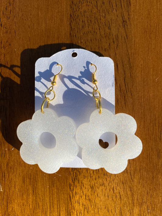 White Sparkle Flower Earrings