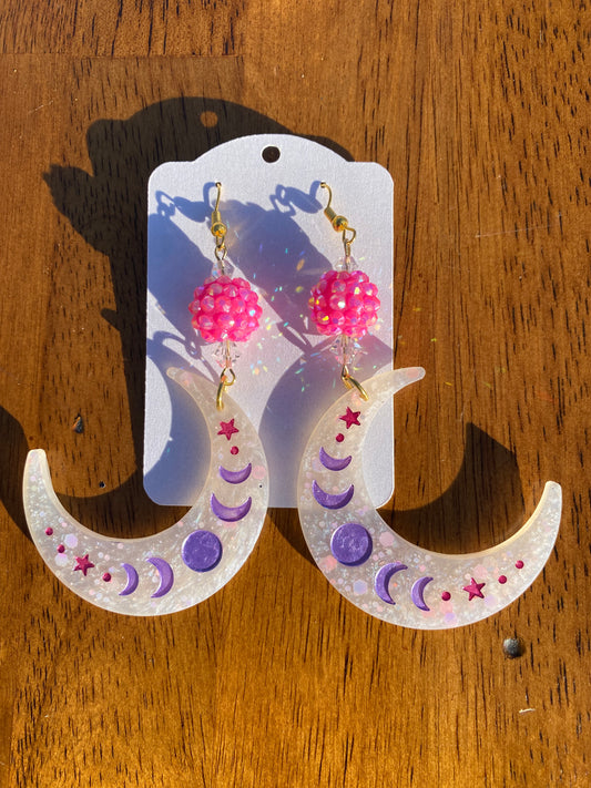 Moon Phase Earrings - Pink & Purple