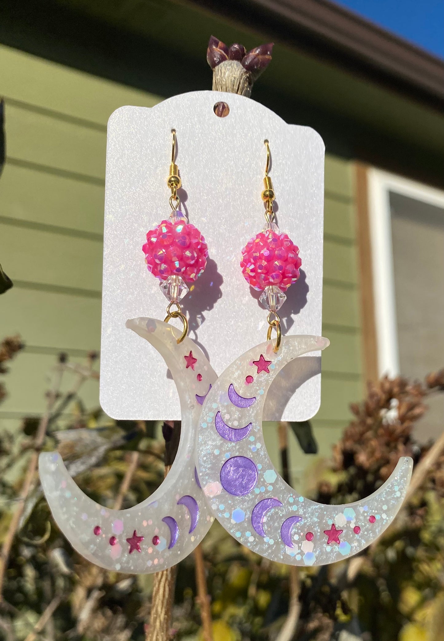 Moon Phase Earrings - Pink & Purple