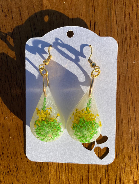 Teardrop Green & Yellow Flower Earrings