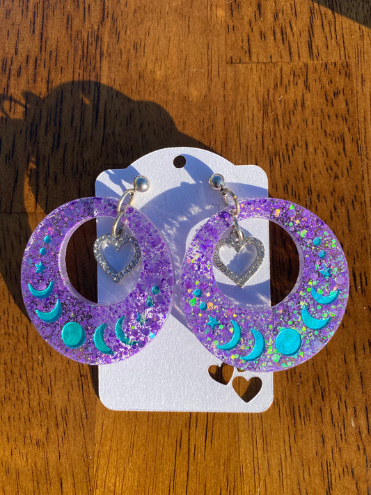 Moon Phase Earrings - Purple & Teal