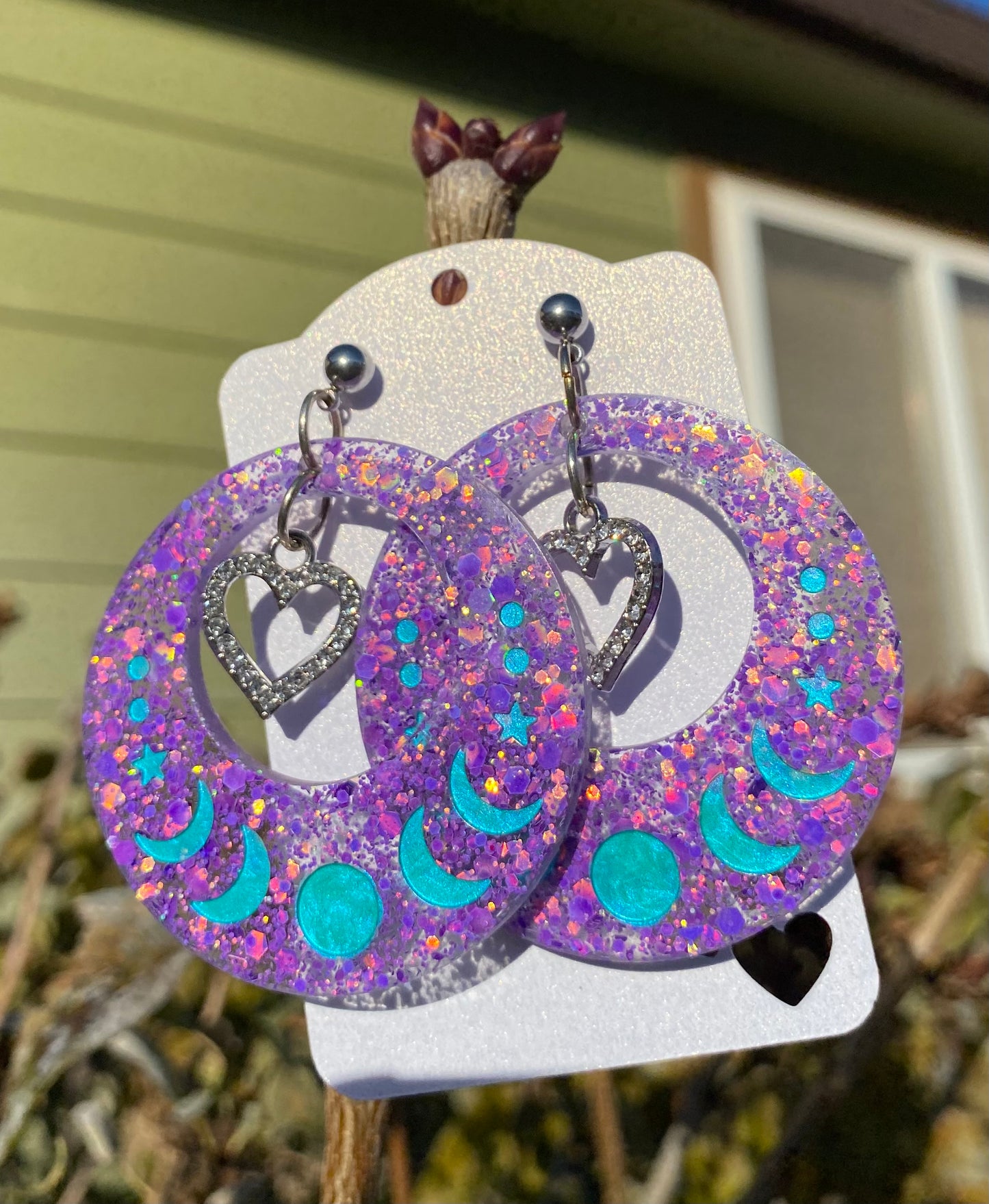 Moon Phase Earrings - Purple & Teal