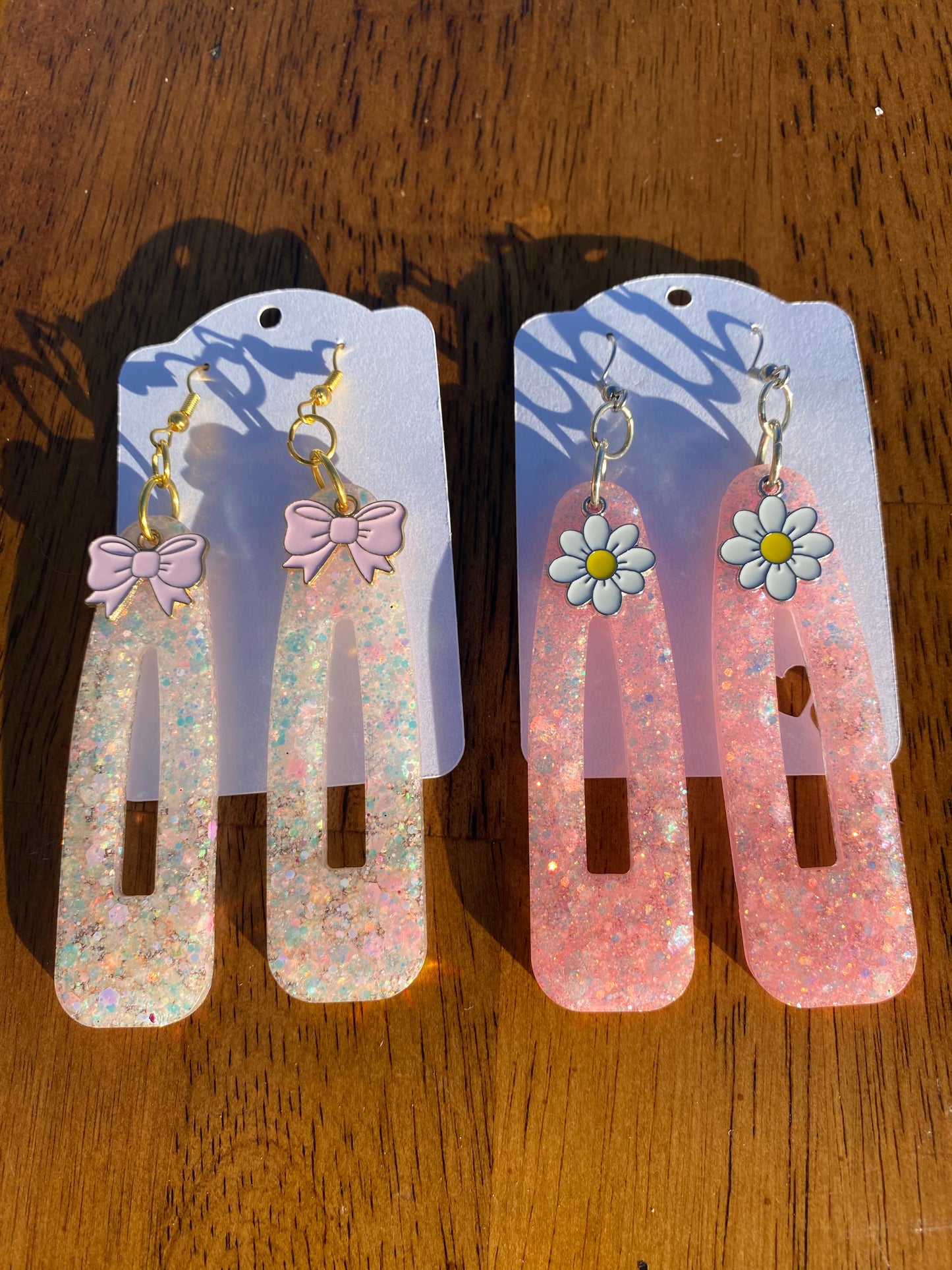 Glittery Dangle Earrings with Bows or Daisy Charms