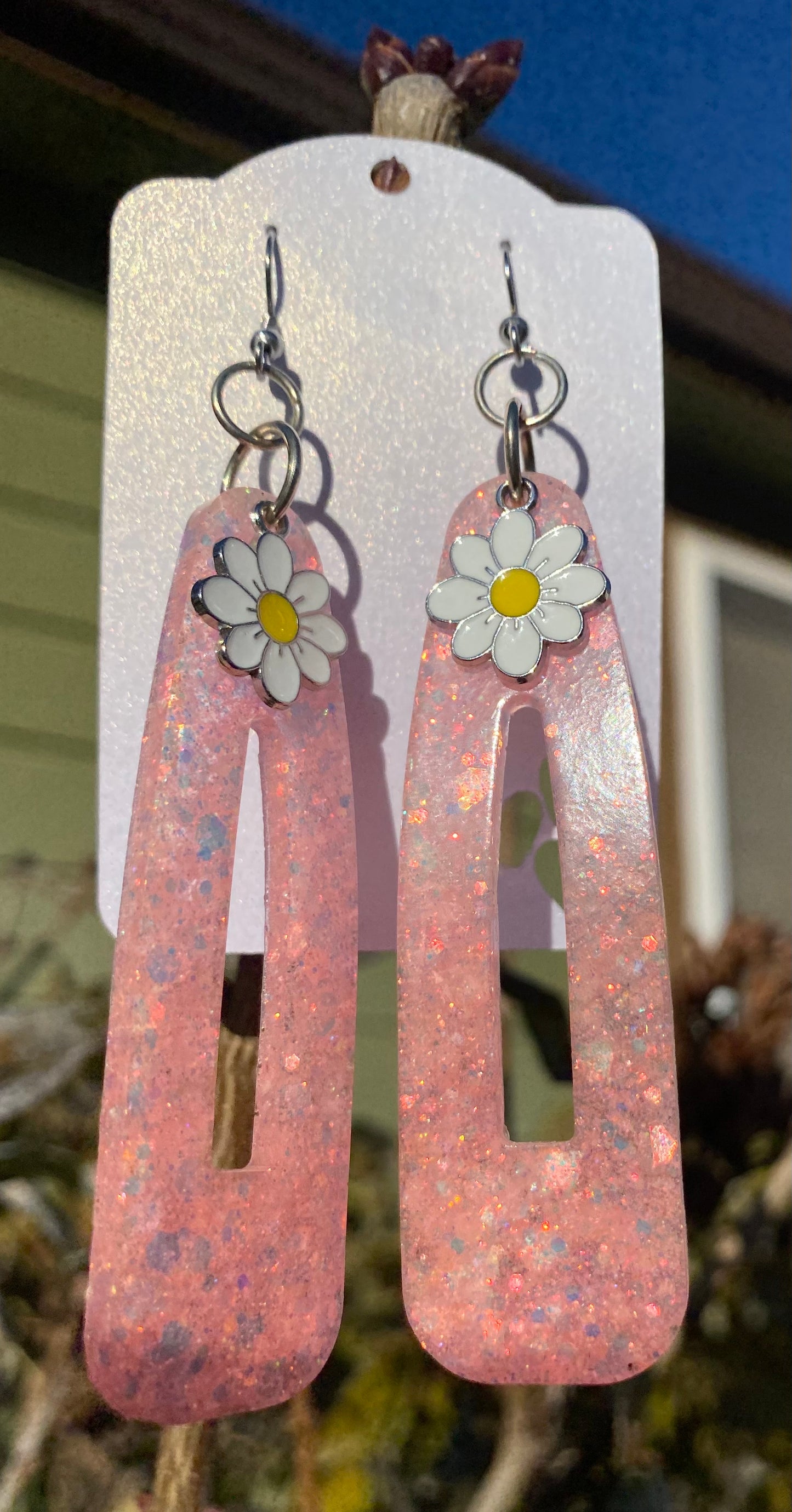 Glittery Dangle Earrings with Bows or Daisy Charms