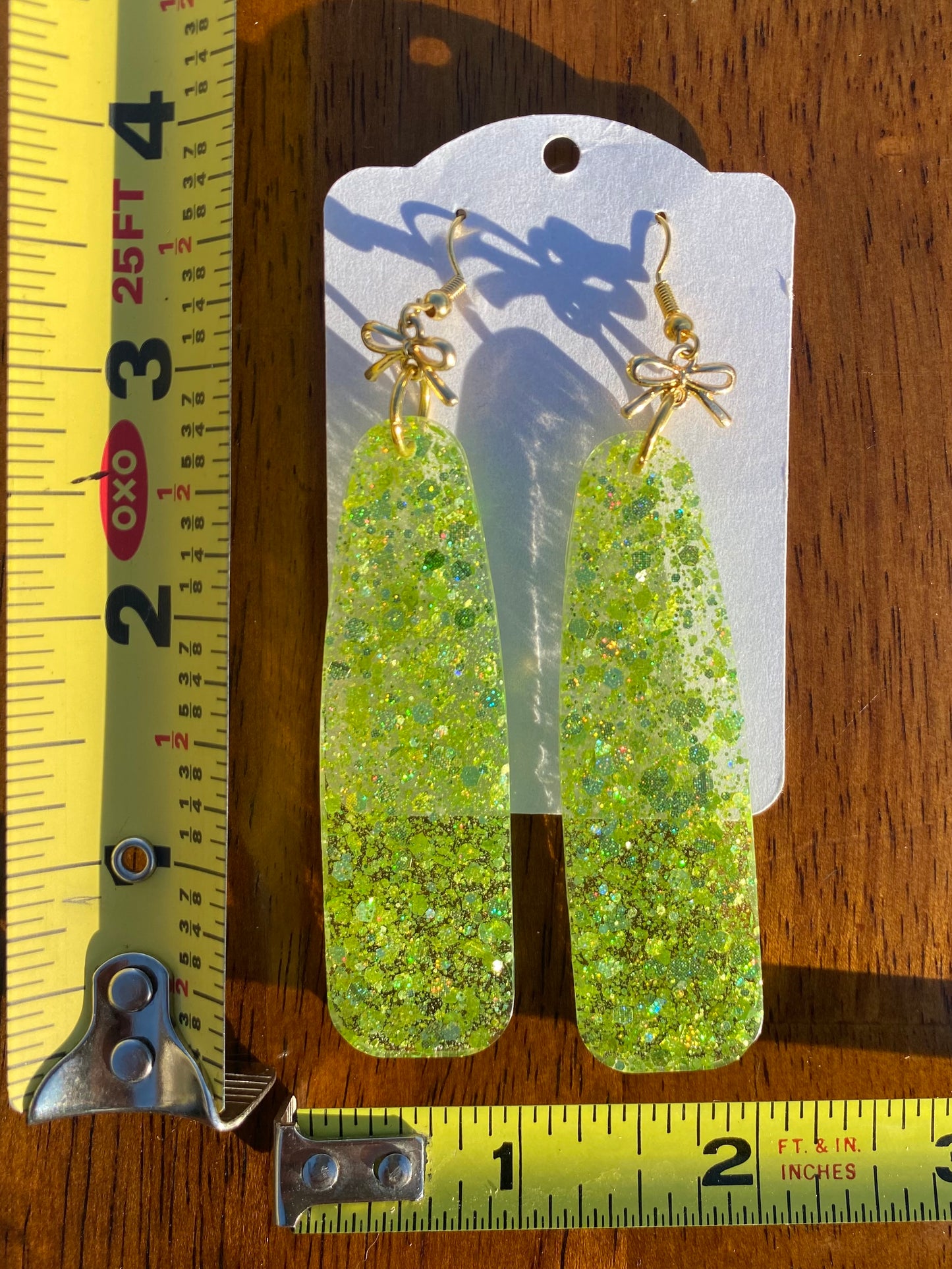 Glittery Green Dangle Earrings