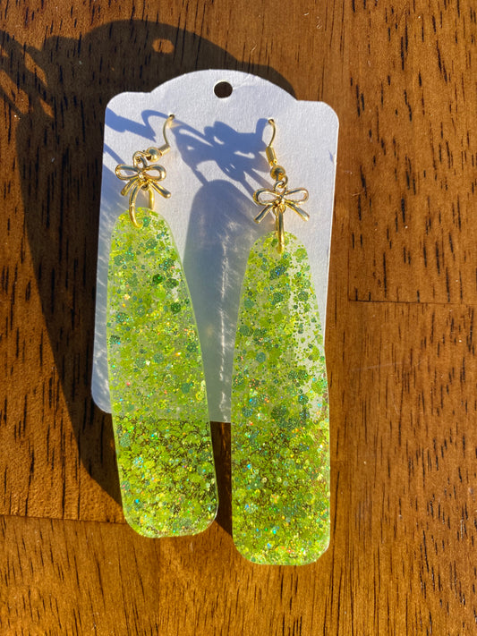 Glittery Green Dangle Earrings