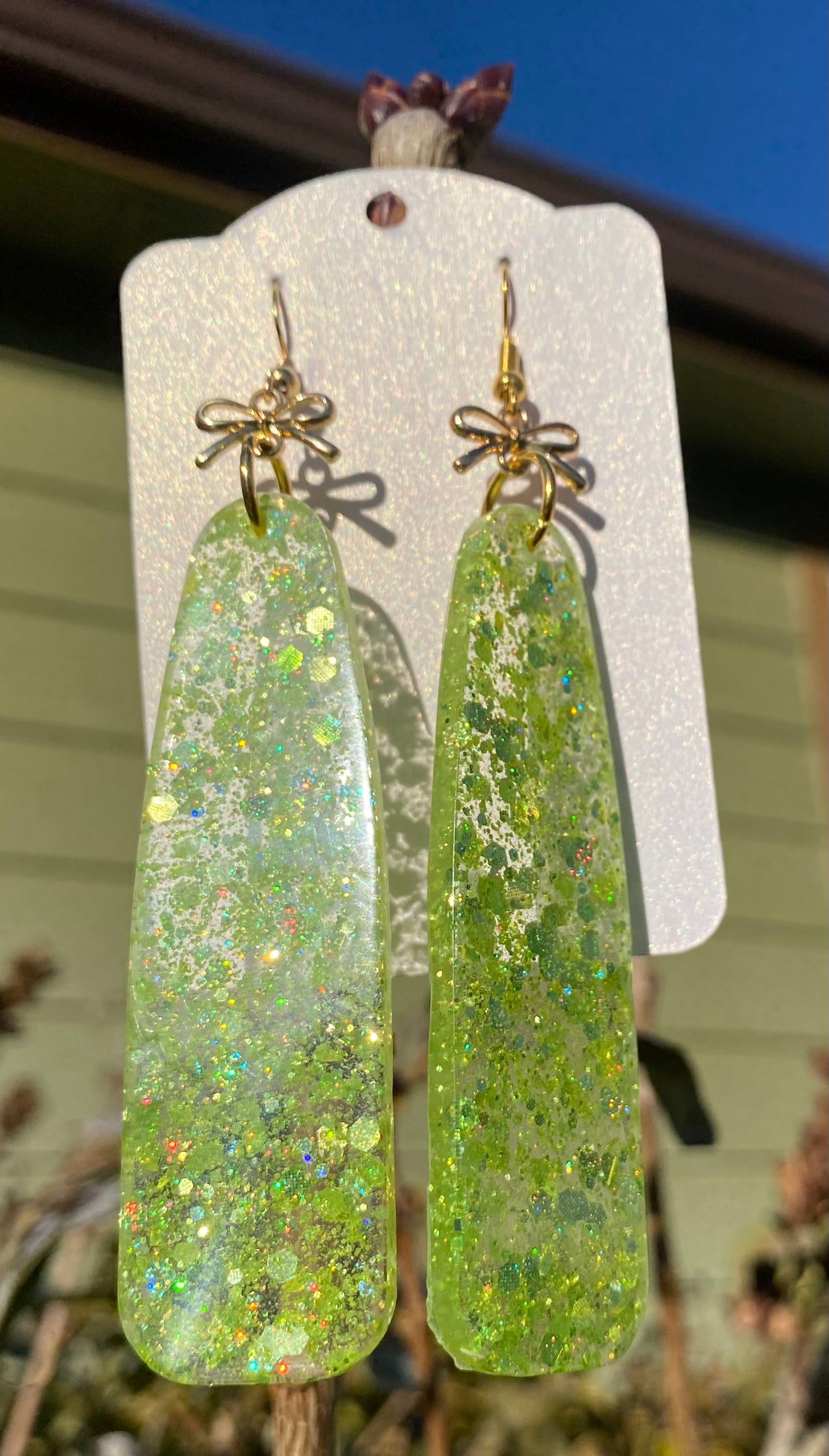 Glittery Green Dangle Earrings