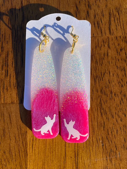 Pink and White Kitty Dangle Earrings