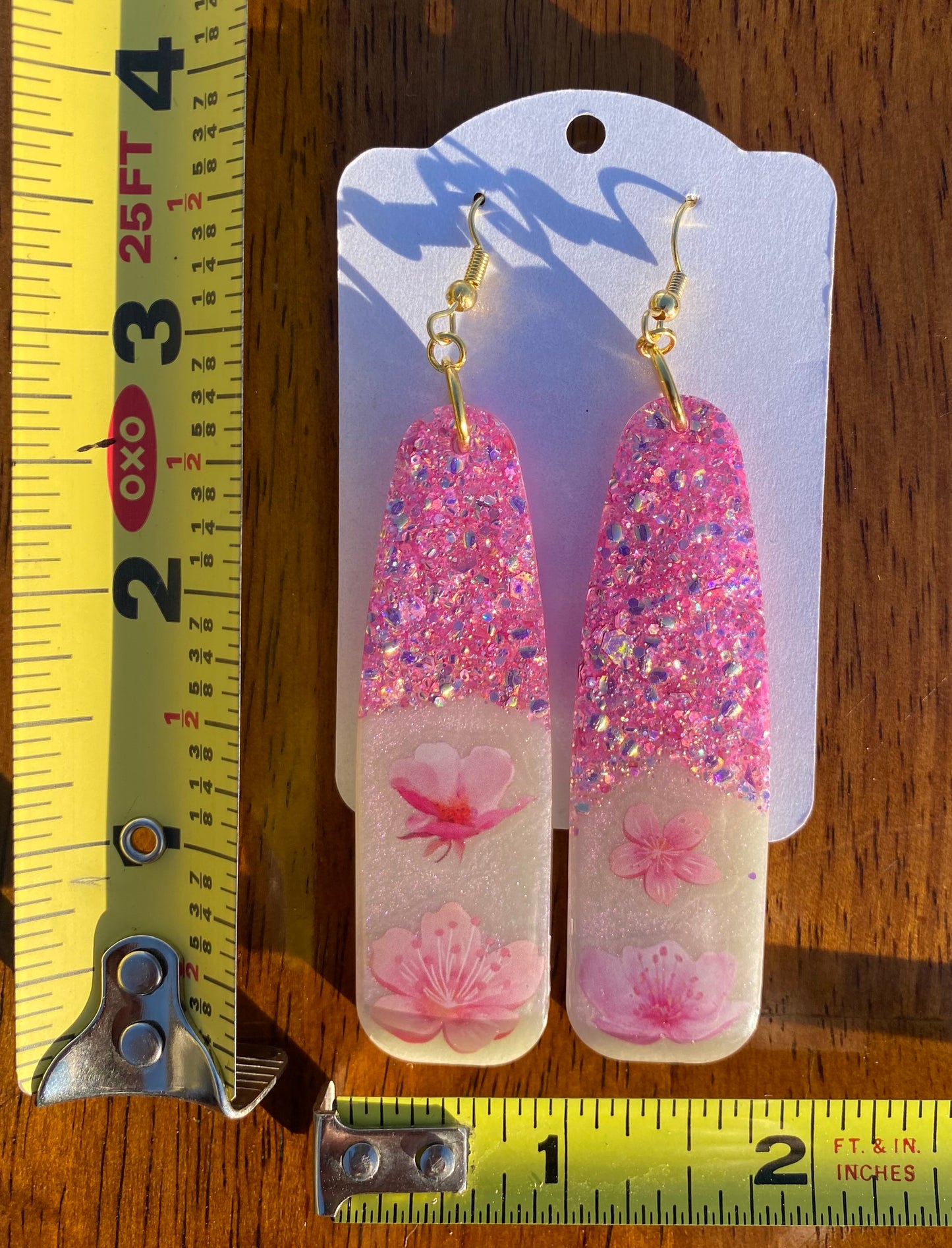 Pink and White Assymetrical Sakura Dangle Earrings