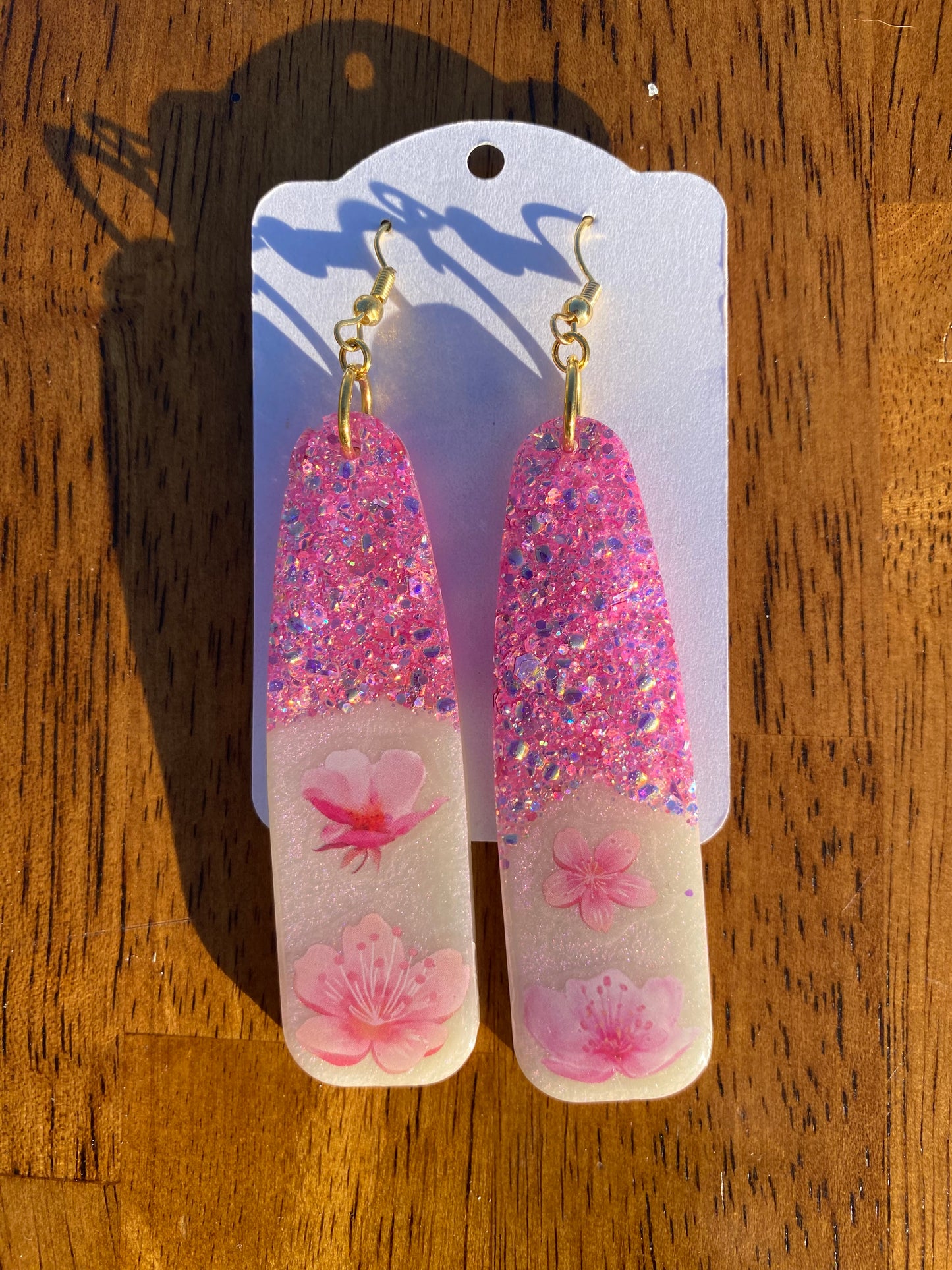 Pink and White Assymetrical Sakura Dangle Earrings