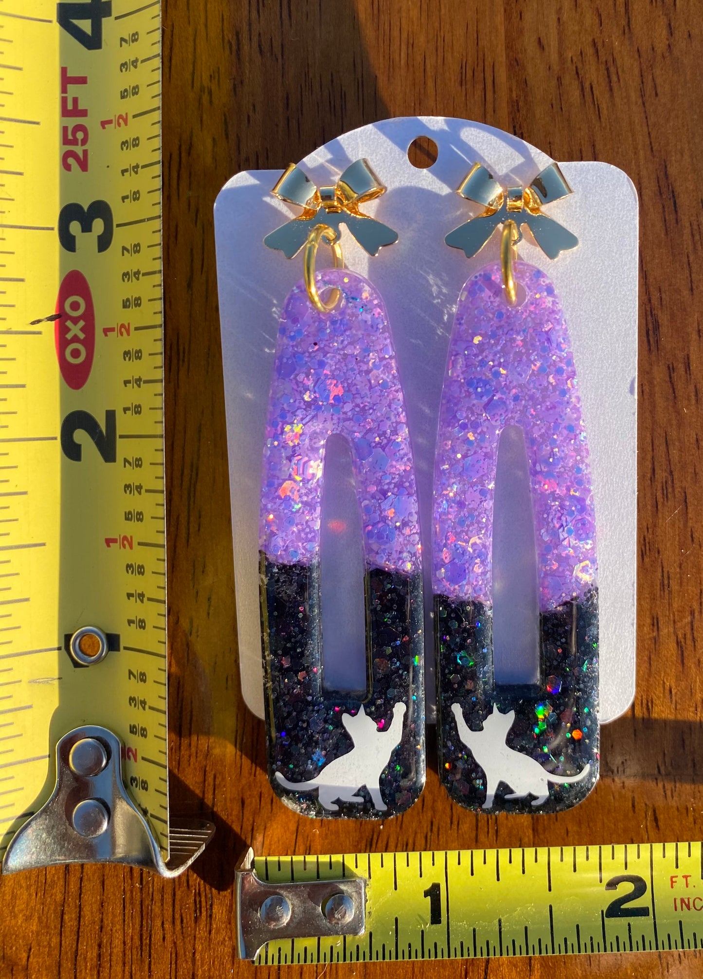 Purple and Black Kitty Dangle Earrings