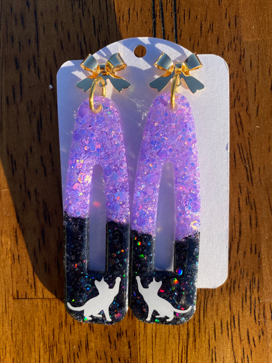 Purple and Black Kitty Dangle Earrings